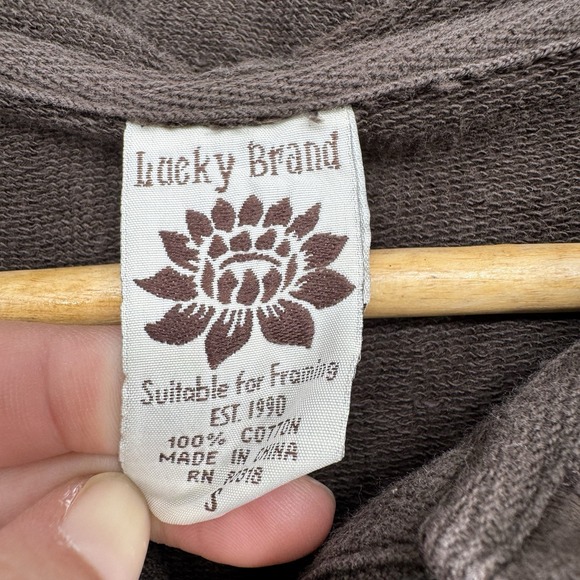 Vintage Lucky Brand Hoodie‎ Women's Small Brown Elephant Oriental Sweatshirt Y2K - Picture 4 of 7